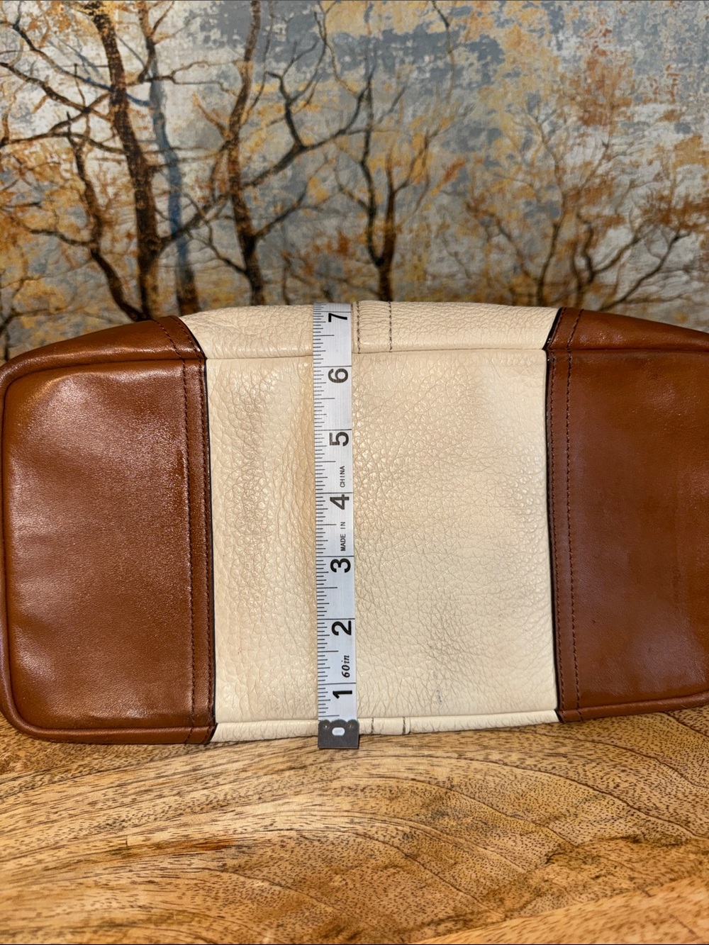 Cream and Brown Coach Pebble Leather Tote Bag - Classic Women's Handbag - Picture 10 of 15